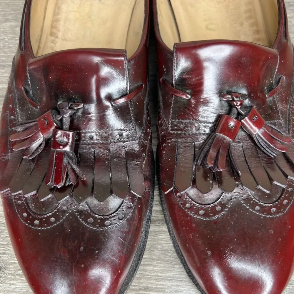 Ferragamo Wingtip Kiltie Tassel Loafer Burgundy Leather Men Size 11.5B Oxblood